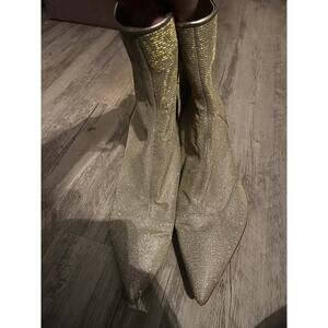 Michael Kors Clara Glitter Chain-Mesh Ankle Boots Gold Size 7.5